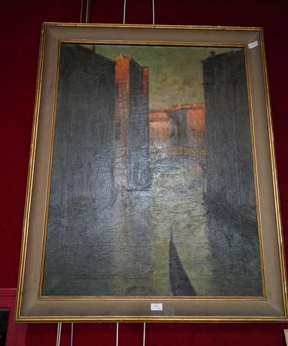null Ecole du XXe, vue de Venise, huile sur toile, signée en bas à droite, illis...