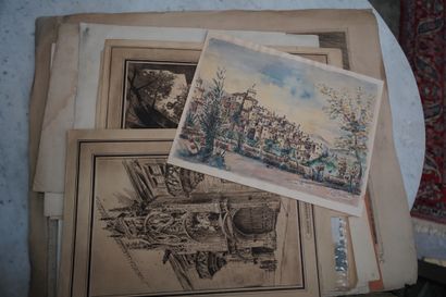 null Réunion d'estampes et dessins fin du XIXe début XXe comprenant des illustrations...