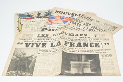  Journaux anciens - GUERRE : Nouvelles du matin 8 et 9 mai 1945, France Libre 8 mai...