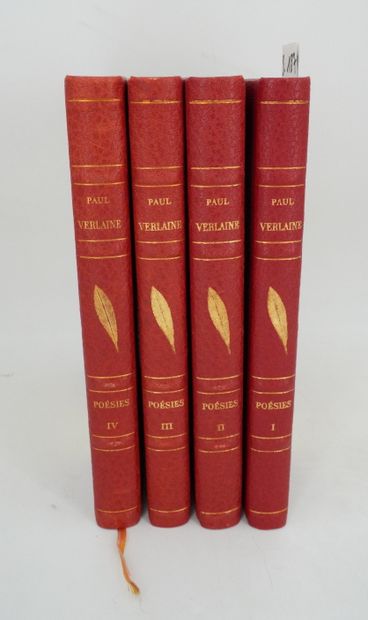  Ensemble de livres reliés : Œuvres poétiques de Paul Verlaine, illustré de lithographies...