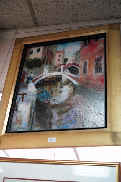 null M KING, Venise canal le soir, huile sur toile signée en bas à gauche.