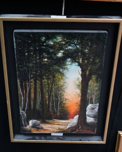 null Georges-Louis VERNOTTE, en forêt près de Barbizon, huile sur toile signée en...