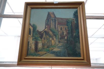 null Raymond BESSE (1899-1969) Eglise de village, huile sur panneau, signée en bas...