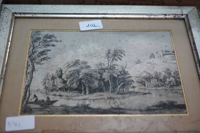 null Suite de 3 gravures d'après des paysages du XVIIIe siècle. Taches et rousse...