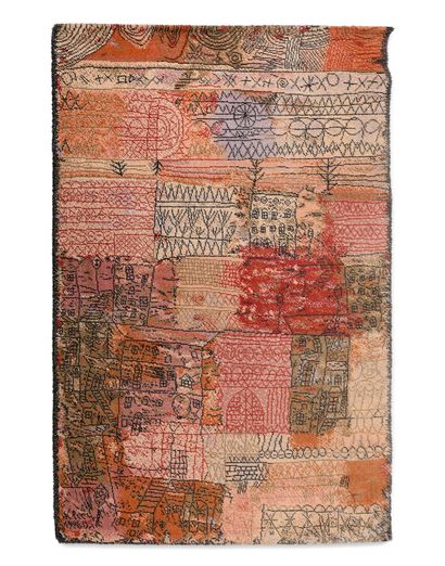 null D'APRES PAUL KLEE (1879-1940) - TAPIS - Laine, à décor de villas stylisées....