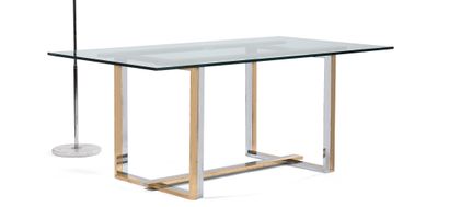null 罗梅罗-雷加的味道 - 六角桌 - 玻璃桌面，镀铬和镀金金属底座，H型支架。- C. 1980. - 高度：73厘米 - 宽度：180厘米 - 深度：100厘米。-...