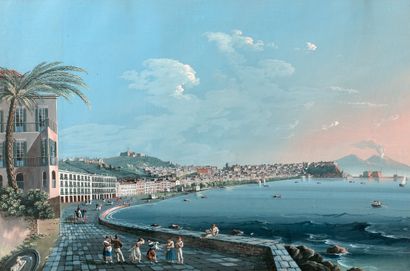 null ÉCOLE NAPOLITAINE DE LA FIN DU XIXe SIÈCLE - Vue de la baie de Naples, - Le...