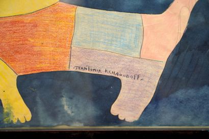 null JEANTIMIR KCHAOUDOFF (1941-2017) - 猫 - 水彩和彩色铅笔，中下方有签名。 - 31,6 x 44,7 cm