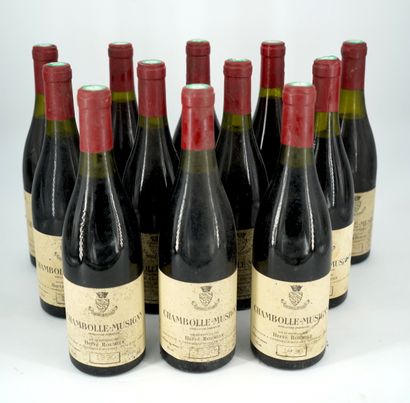 null 十二瓶 - CHAMBOLLE-MUSIGNY - Hervé Roumier, 1990. - 级别1至3.5厘米，胶囊状态良好，标签有污渍。