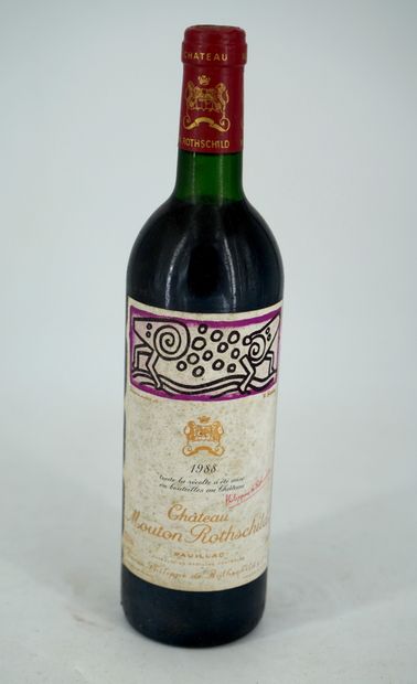 null 一瓶 - PAUILLAC - Château Mouton Rothschild, 1988。- 标签由Keith Haring绘制。 - 瓶颈、瓶...