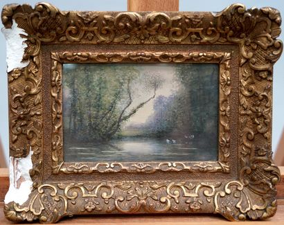 null THÉODORE FRERE (1814-1888) - 《Veules的Cressonnières》，1884年 - 水彩画，有水粉画的亮点，右下方有签名。题目，位于...