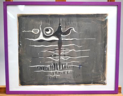 null ROGER CHOMEAUX, DIT CHOMO (1907-1999) - 构图 - 纸上水粉画，右下方有签名。- 背面：另一幅水粉画作品。 - 在玻璃下装框，框的背面写着...