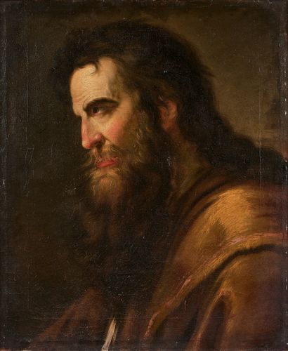 18世纪法国病人--大胡子男人的侧面肖像--布面油画，有衬里。 - 55,5 x...