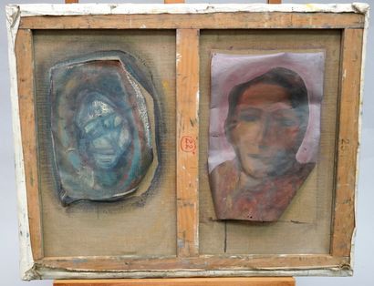 null ANDRÉ QUEFFURUS (1939-2017) - 一个女人的肖像 - 布上油画。 - 在背面，有两张描图纸和羊皮纸上的肖像画。- 64,5 x...