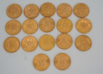 null 
Meeting of seventeen coins of 50 pesos gold, Mexico. Total weight: 707.6 grams....