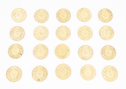 null Réunion de vingt pièces de 20 francs or, Napoléon III, 1853 (x3), 1854 (x4),...