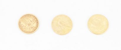 null Trois pièces de 5 dollars or, 1886, 1899, 1909 (tête d'indien). Poids total:...