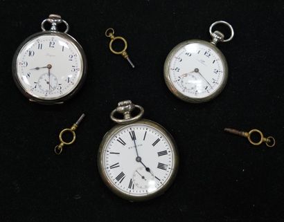 null Trois montres de gousset de marque Zenith, Longines et Lip.