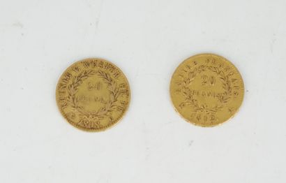 null Lot comprenant : une pièce de 20 francs or, Napoléon Empereur, 1812 ; Une pièce...