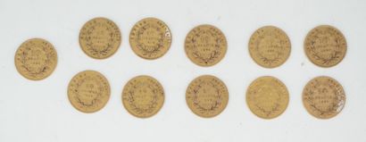 null Réunion de onze pièces de 10 francs or, 1857 (x2), 1858 (x2), 1859, 1860, 1863,...