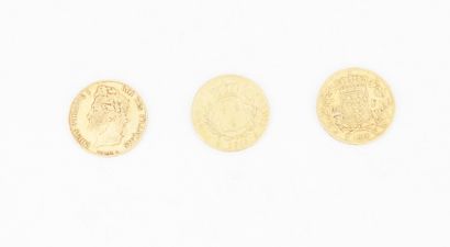 null Trois pièces de 20 francs or, Louis XVIII, Louis Philippe, 1815, 1818, 1839....