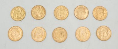 Réunion de dix pièces de 20 francs or : 1876,...