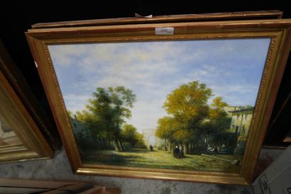 null FLANDRIN, promeneurs dans un paysage, 1910, huile sur toile signée en bas à...