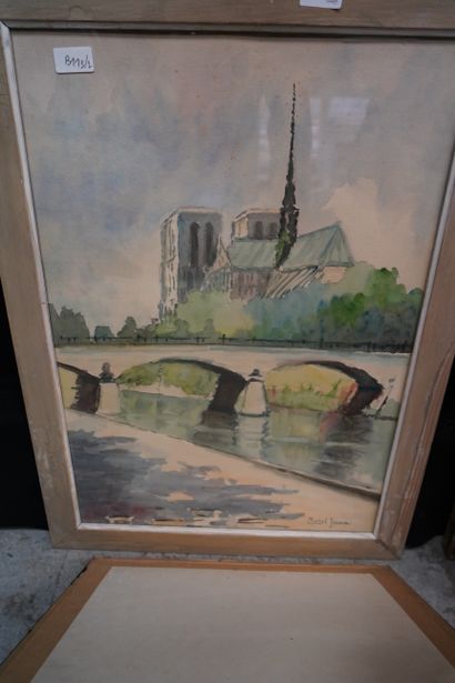 null Michel JOYEUX (Xxe), le chevet de Notre Dame, aquarelle signée en bas à droite....