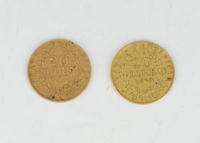 null Deux pièces de 20 lire or, Pie IX, Etats Pontificaux, 1866, 1870. Poids total...