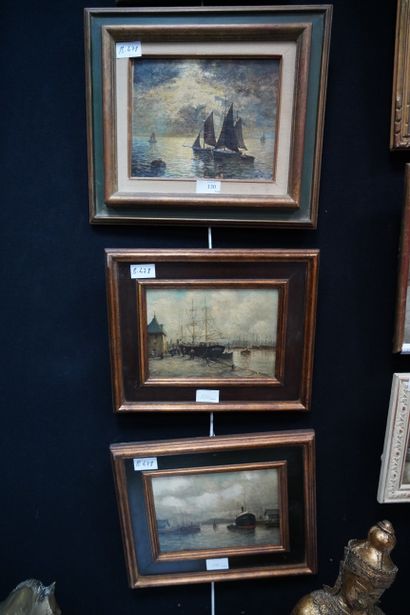 null Robert DUMONT (1866-1930), Trois huiles sur toiles représentant une marine et...
