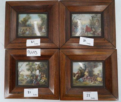 null Suite de quatre miniatures figurant des scènes de genre signées.