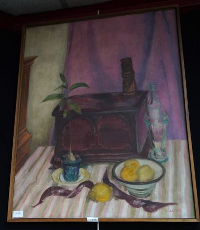 null *E.JAMES (XXe), Nature morte au citron, huile sur toile signée en bas à droite....