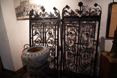 null Paire de portes en fer forgé à décor ajouré de rinceaux fleuris, fin du XIXe...