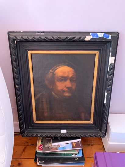 null D'après Rembrandt, autoportrait, huile sur toile.