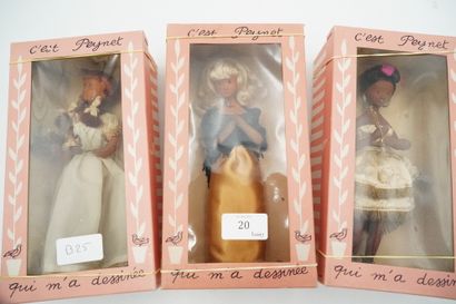  PEYNET, trois poupées, dans leurs boîtes.