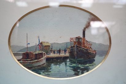 null Romain JOUVEU (XIXe-XXe), le retour du bateau pêcheur, aquarelle signée en bas...
