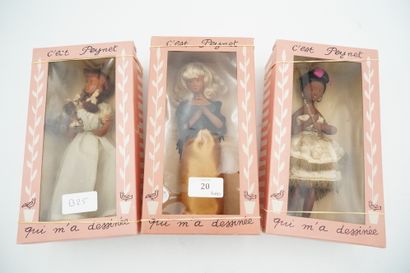 null PEYNET, trois poupées, dans leurs boîtes.