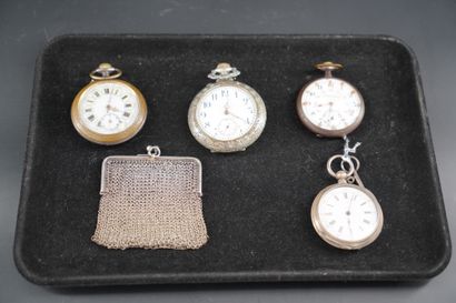 null Lot de 4 montres de gousset en métal, dont l'une en argent (poids brut : 73,6...