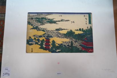 null Utagawa Hiroshige, Estampe, Vue de ville, manques et salisures.