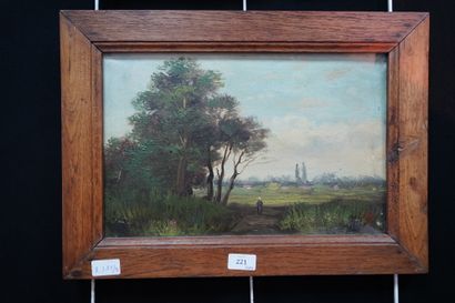 null L. HENRY, Promeneur dans un paysage, huile sur toile, signée en bas à droite....