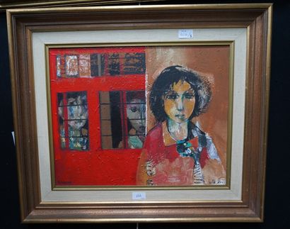 null RUTH SCHLOSS (1922-2013), Derrière les barreaux, huile sur toile, 40 x 50 c...