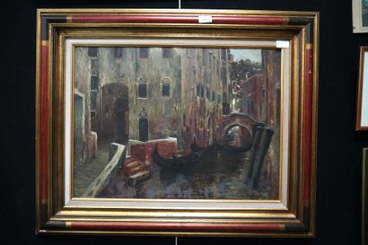 null HENRY D'ESTIENNE (1872-1949) - Vue d’un canal à Venise *-* Huile sur carton,...