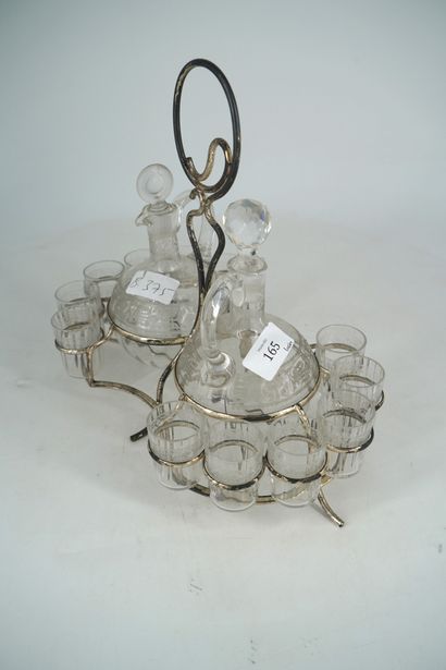 null Service à liqueur en cristal gravé comprenant 2 carafes, 12 gobelets, support...