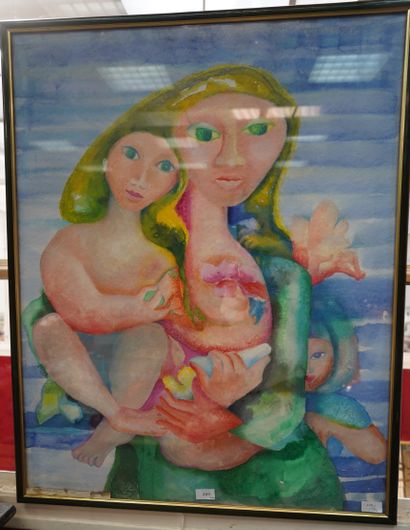 null *BOERI Nadine Réunion de deux acryliques sur toile : 

- « Maternidad India...