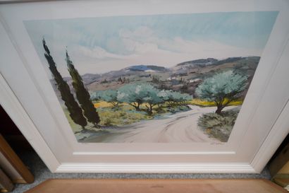 null ZAROU, Deux litographies figurant des paysages de Provence, Ecole Moderne, lithographie...