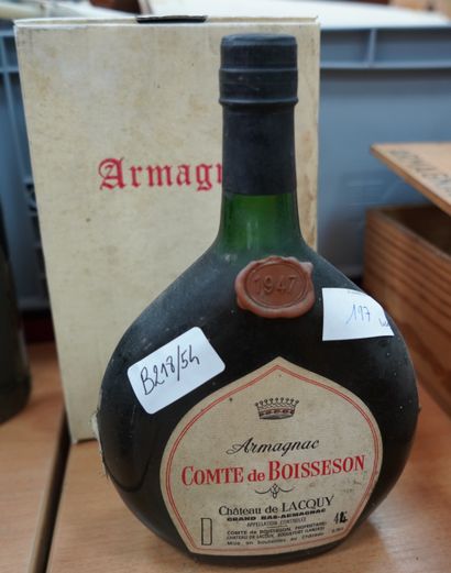 null 1 BOUTEILLE armagnac Comte de Boissesson, 1947. On y joint 1 BOUTEILLE Armagnac...