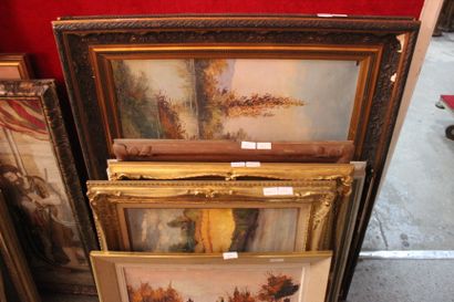 null Ensemble d'huiles sur toiles : Deux signées DACHEUX ; paysages de bord de rivière,...