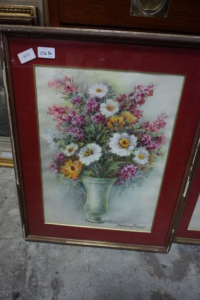 null Madeleine RENAUD (1900-1994), Vase de fleurs de champs, Vase de roses, deux...