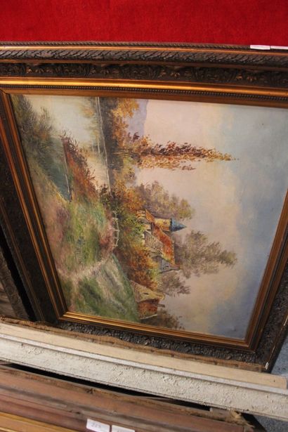 null Ensemble d'huiles sur toiles : Deux signées DACHEUX ; paysages de bord de rivière,...
