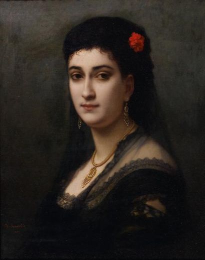 Charles LANDELLE (1821-1908) Portrait de jeune femme orientale Huile sur toile signée...
